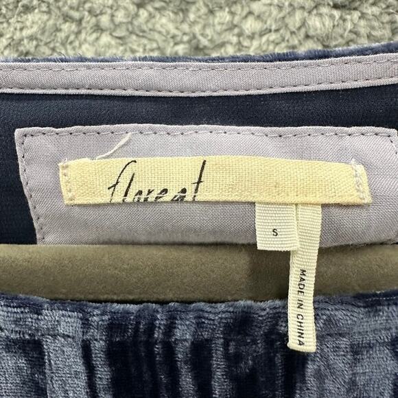 Anthropologie Flareat Shirt Dress Crushed Velvet Blue Short Sleeve Front Pockets - Picture 5 of 10